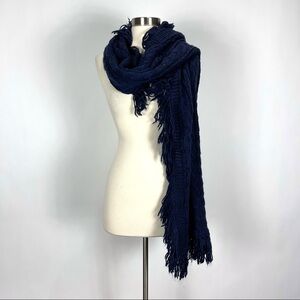 Fringe chunky knit scarf navy blue